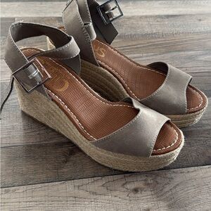 Circus by Sam Edelman Taupe Espadrille Wedge Sandals with Ankle Buckle